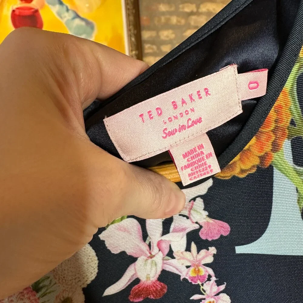 Ted Baker London Alphabet Ditsy Skater Dress Size 0/XS Floral Fit & Flare Navy - Picture 4 of 17